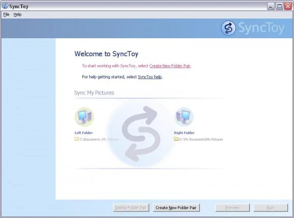 Interface outil SyncToy pour automatiser sauvegardes Windows
