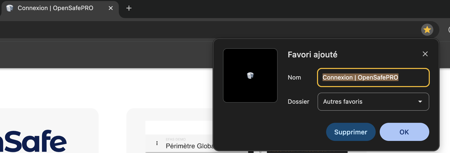 Popup ajout favori Chrome